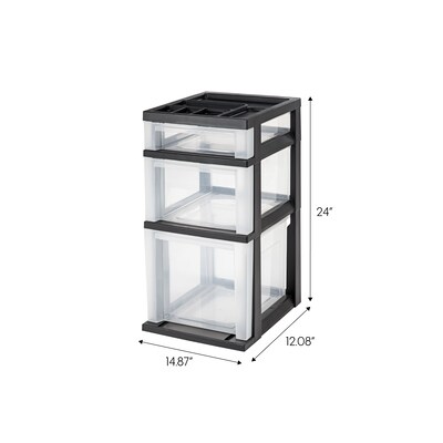 Iris 3-Drawer Organizer, Plastic, Black (115026/115027)