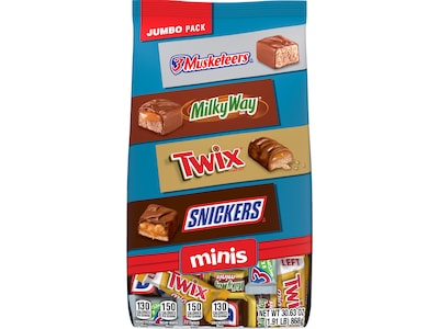 Snickers, Twix, 3 Musketeers and Milky Way Minis Milk Chocolate Candy Bars Bulk Variety Pack, 30.63