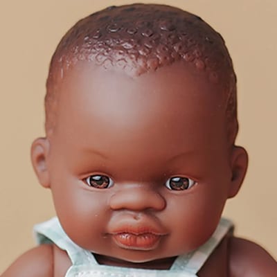 Miniland My Friends & Me Vinyl African Boy Baby Doll, 8.25", Multicolored (MLE33002)