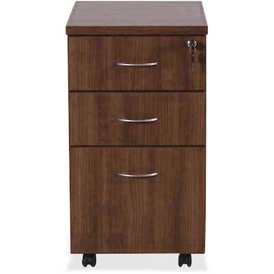 Lorell Essentials 3-Drawer Mobile Vertical File Cabinet, Letter/Legal Size, Lockable, 28.4H x 15.5W x 22D, Walnut (LLR69983)