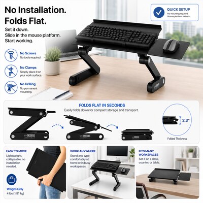 Uncaged Ergonomics WorkEZ Adjustable Keyboard and Mouse Tray, Black (WEKTb)