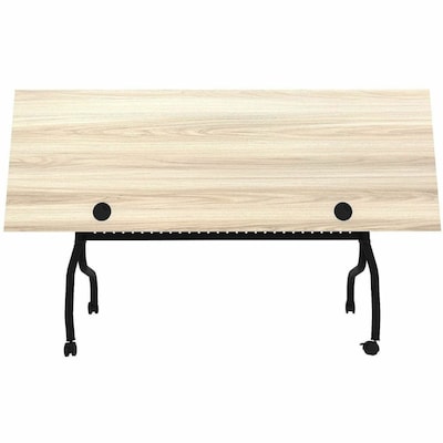 Lorell 72"W x 23.6"D Foldable Flip-Up Training Table, Melamine, With Wheels, Modern Elm/Black (LLR66375)