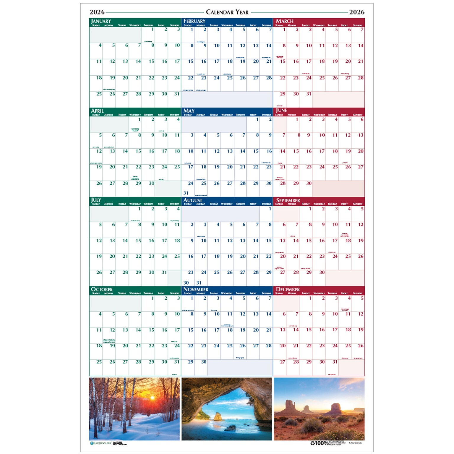 2026 House of Doolittle Earthscapes Scenic 24 x 37 Yearly Dry Erase Wall Calendar, Reversible (393-26)