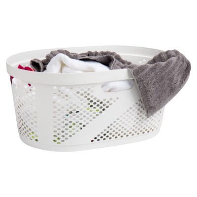 Mind Reader 10.57-Gallon Laundry Basket with Handles, Plastic, White, 2/Set (2HHAMP40-WHT)