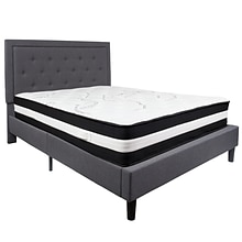 Flash Furniture Roxbury Tufted Upholstered Platform Bed in Dark Gray Fabric with Pocket Spring Mattr