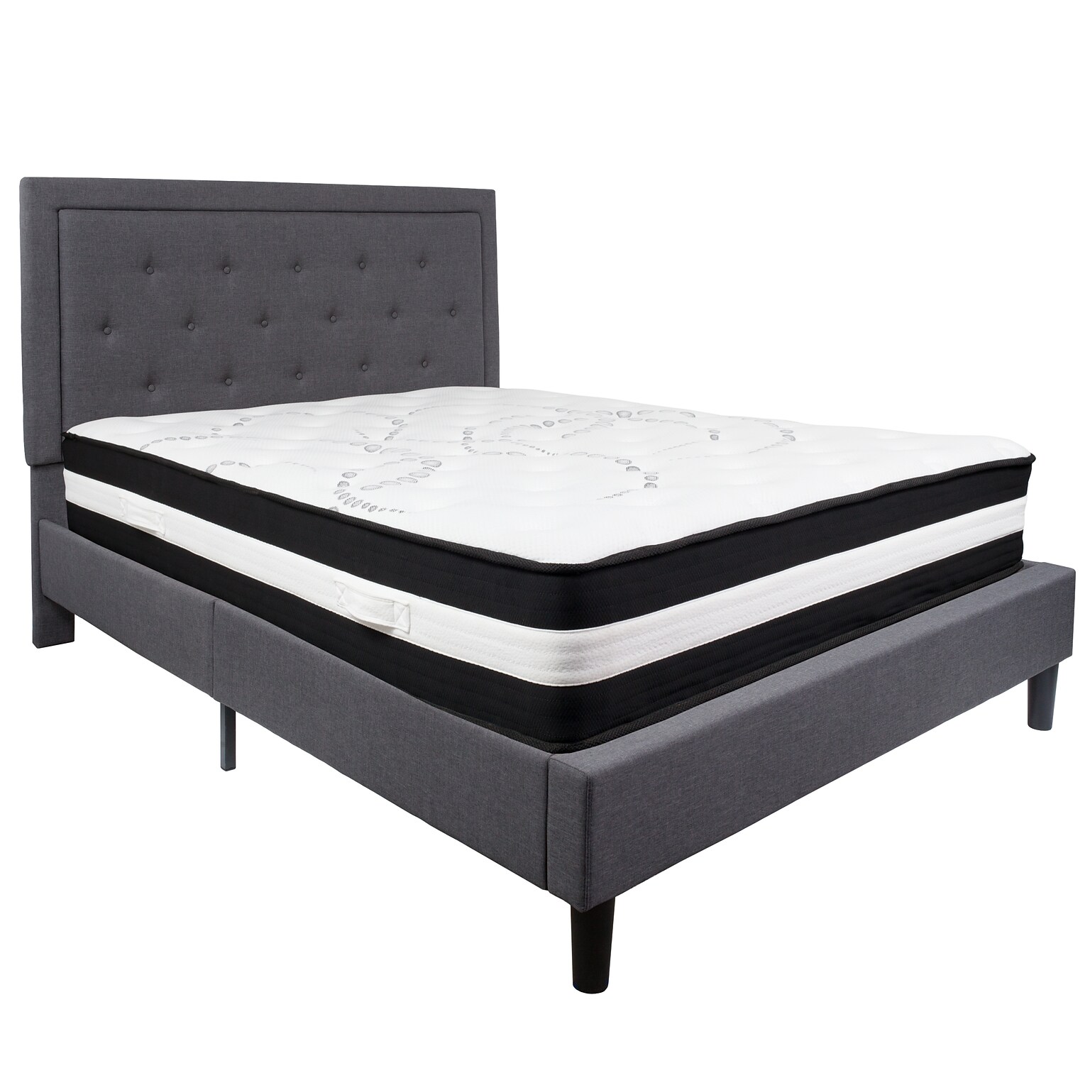 Flash Furniture Roxbury Tufted Upholstered Platform Bed in Dark Gray Fabric with Pocket Spring Mattress, Queen (SLBM31)