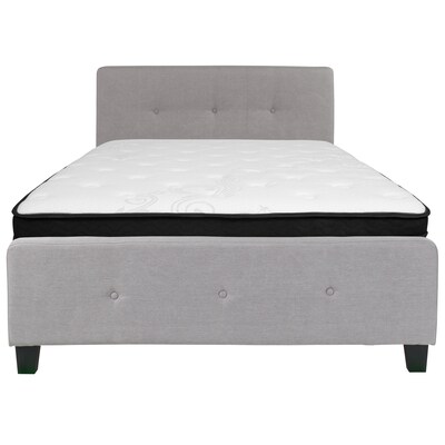 Flash Furniture Tribeca Tufted Upholstered Platform Bed in Light Gray Fabric with Memory Foam Mattress, Full (HGBMF26)