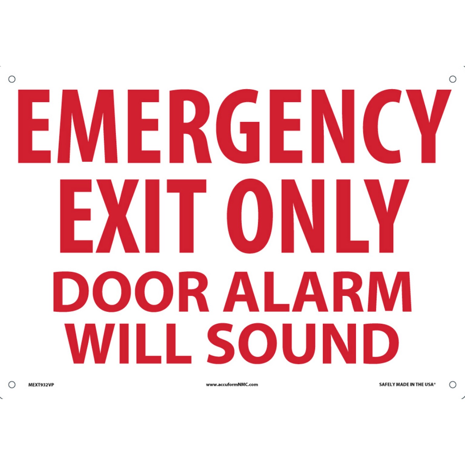 Accuform Safety Sign, Emergency Exit Only, 10 X 14, Adhesive Vinyl (MEXT932VS)