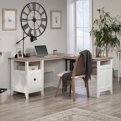 Sauder August Hill 59W L-Shaped Home Office Desk, Soft White (430758)