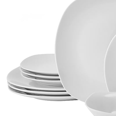 Studio Nova Square Porcelain Dinnerware Set, Tara White, 12 Piece (TAP5323458)