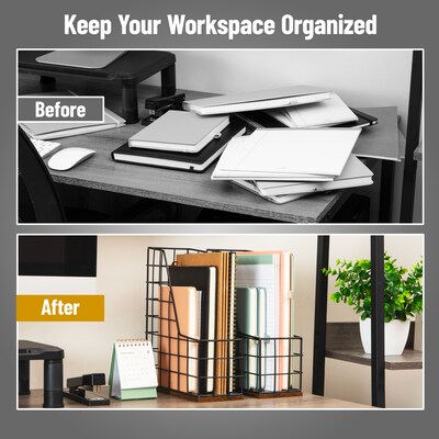 Mind Reader 1-Compartment Wood/Metal File Organizer, Black, 2/Pack (JMWIRE-BLK)