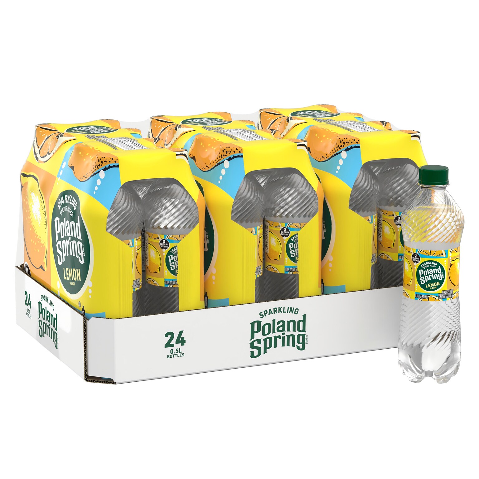 Poland Spring Sparkling Water, Lively Lemon, 16.9 oz. Bottles, 24/Carton (12349569/100965)