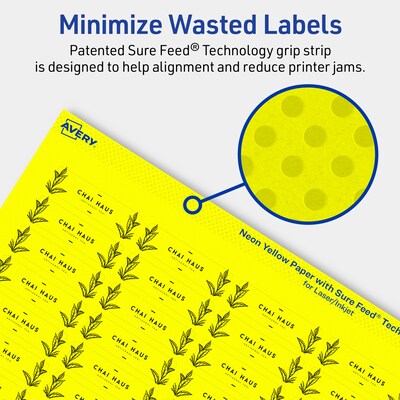 Avery Laser/Inkjet Rectangle Multipurpose Labels, 0.5" x 1.75", Neon Yellow, 2400/Pack (94204)