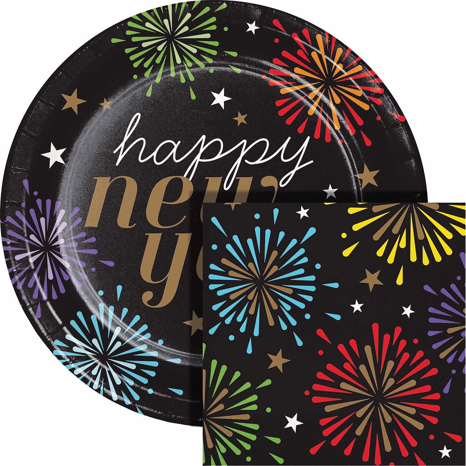 Say Hooray! New Years Radiance Paper Plates and Napkins Kit, Multicolored, 48/Pack (DTC9394E2G)