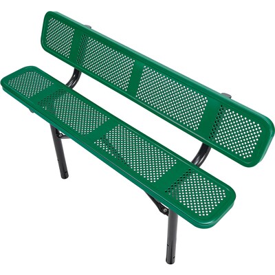 Global Industrial 6' Outdoor Steel Bench w/ Backrest, Perforated Metal, In Ground Mount, Green (694557IGN)