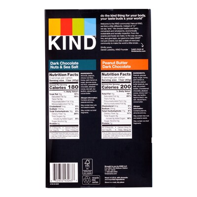 KIND Dark Chocolate Nuts & Sea Salt and Peanut Butter Dark Chocolate Variety Pack, 1.4 oz., 18/Pack (220-02414)