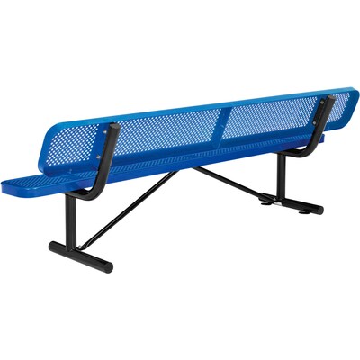 Global Industrial 8 Outdoor Steel Picnic Bench w/ Backrest, Perforated Metal, Blue (262077BL)