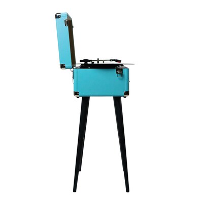 Victor Andover Dual-Bluetooth Belt-Drive 5-in-1 Suitcase-Style Record Player with Legs, Turquoise (VWRP-3200-TQ)