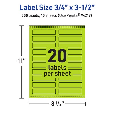 Avery Printable Rectangle Multipurpose Labels, 0.75" x 3.5", Bright Green, 200/Pack (94217)