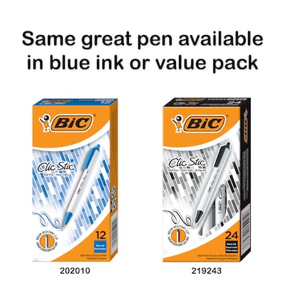 BIC Clic Stic Retractable Ballpoint Pens, Medium Point, Black Ink, Dozen (90433/CSM11BK)