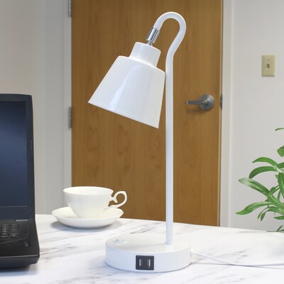 Simple Designs Sleek Essentials LED Desk Lamp, 16", with USB Ports, White (LD1073-WHT)