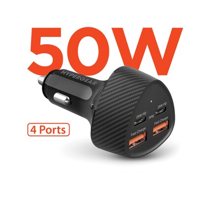 HyperGear SpeedBoost Quad PD Car Charger, 50W, Black (15785)