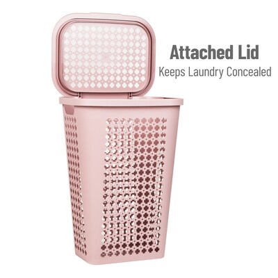 Mind Reader Slim Tapered Hamper with Lid, Plastic, Pink (SWHAMP50-PNK)