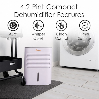 Crane 4.2 Pint Compact Dehumidifier for Small to Medium Rooms, White (EE-1000)