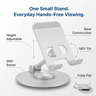 Uncaged Ergonomics 360° Swivel Adjustable Cell Phone Desktop Stand, Silver (SPS-Silver)