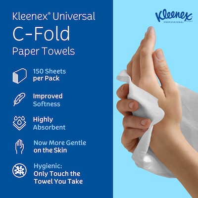 Kleenex Recycled C-Fold Paper Towels, 1-ply, 150 Sheets/Pack, 16 Packs/Carton (01500)