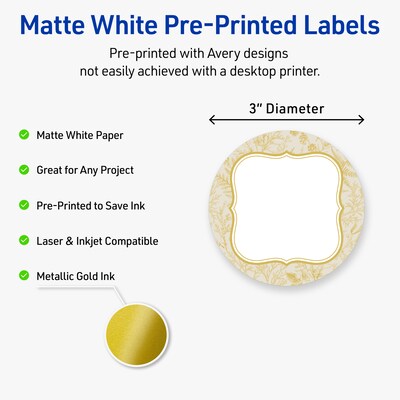 Avery Round Laser/Inkjet Multipurpose Labels, 3, White, 60/Pack (19479371087)