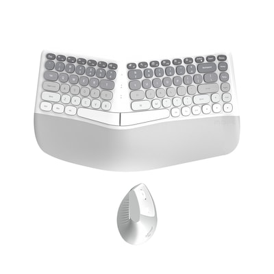 SaharaCase Split Ergonomic Wireless Keyboard and Mouse Combo, White (KB27)