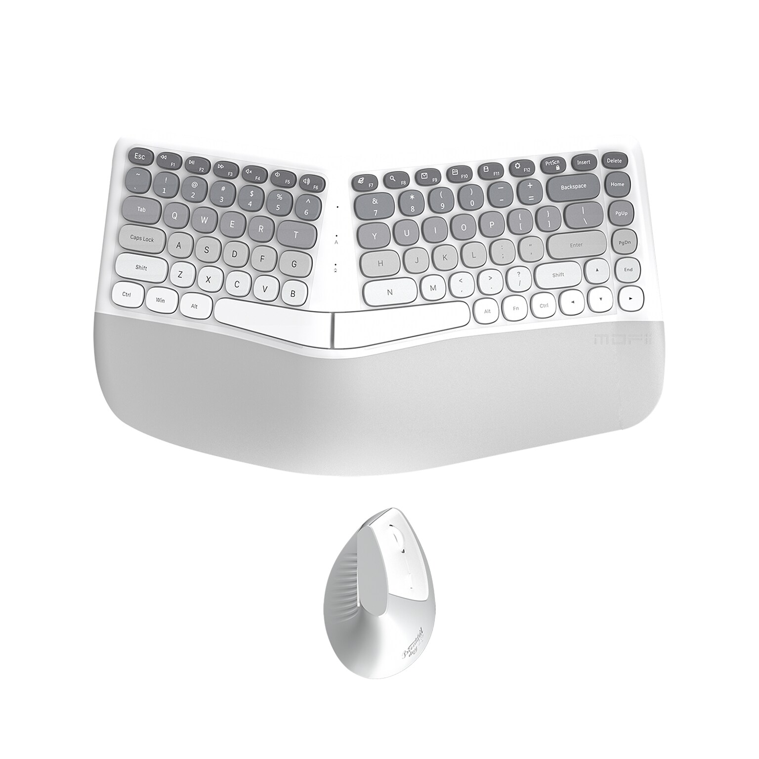 SaharaCase Split Ergonomic Wireless Keyboard and Mouse Combo, White (KB27)