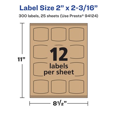 Avery Laser/Inkjet Square Multipurpose Labels, 2" x 2-3/16", Kraft Brown, 300 Labels/Pack ( 94124)