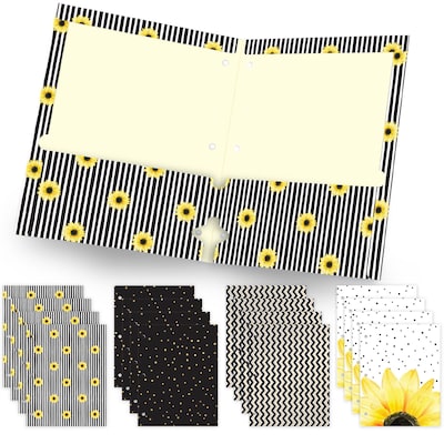 Global Printed Products Vibrant Sunflower 3-Hole Punched 2 Pocket Presentation Folder, Assorted Colo