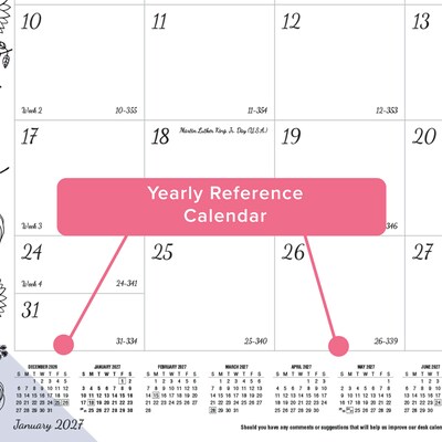 2027 Blueline DoodlePlan 22" x 17" Monthly Desk Pad Coloring Calendar, Black/White (C2917311-27)