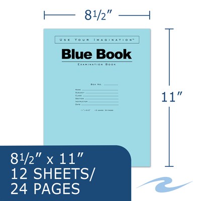 Roaring Spring Blue Book Exam Notebook, Wide Ruled, 11"x 8.5" 12 Sheets, 300/Pack (77519CS)