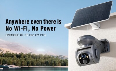 CiNMOORE 4G AOR Outdoor Solar Wireless Security Camera with 1 Year of Unlimited Data, White (PT2UUNLDATA)