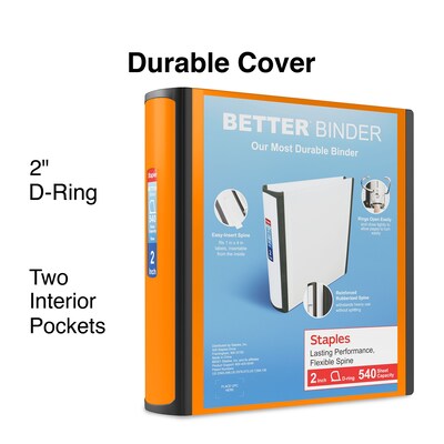 Staples® Better 2" 3 Ring View Binder with D-Rings, Orange (13469)