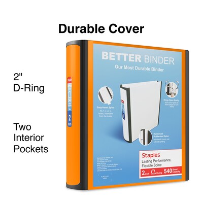 Staples® Better 2 3 Ring View Binder with D-Rings, Orange (13469)