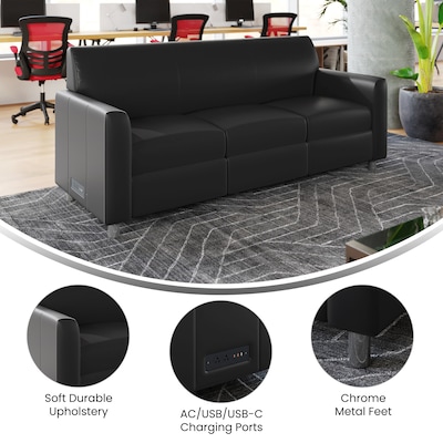 Flash Furniture Agent LeatherSoft Reception Sofa, Black/Chrome Legs (BT827U3BKCHR)