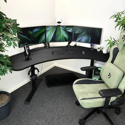 Arozzi Arena Angelo Corner Gaming Desk, Pure Black (ARENAANGELOPBKM)