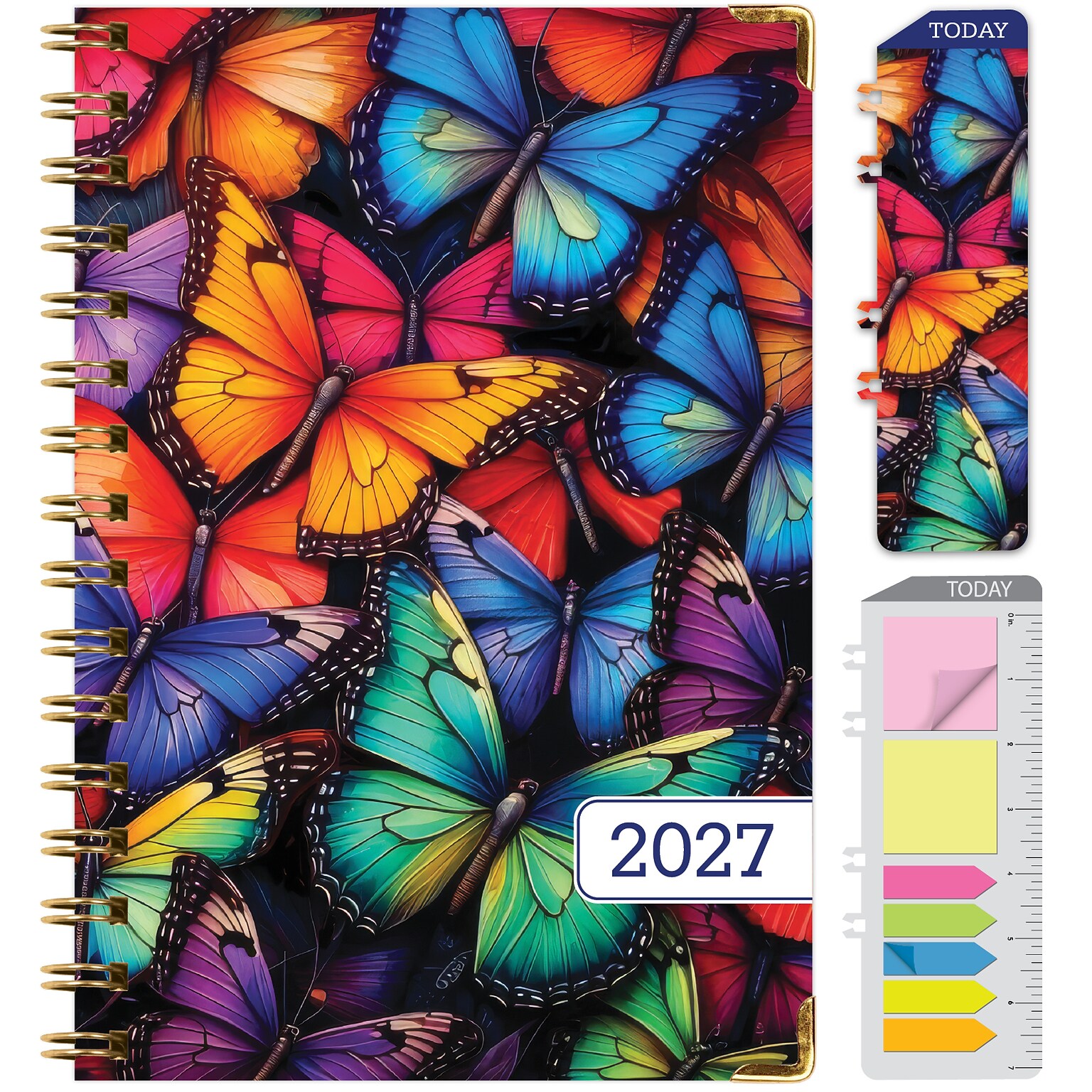 2027 Excello Brands 6 x 8 Weekly & Monthly Standard Planner, Paperboard Cover, Colorful Butterflies (FSHN-CY27-58-58)