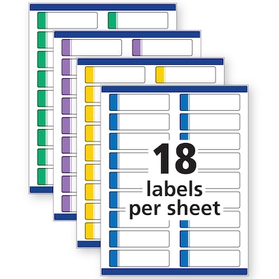 Avery Extra Large Laser/Inkjet File Folder Labels, 15/16" x 3 7/16", Assorted Colors, 18/Sheet, 25 Sheets/Pack (5026)