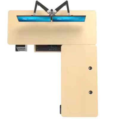 VersaDesk PowerLift 60"W Electric L-Shaped Adjustable Standing Desk, Maple/Black (PLLSD6060-BM-APP)