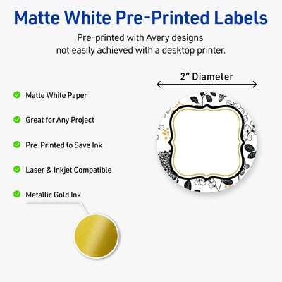 Avery Round Laser/Inkjet Multipurpose Labels, 2, White, 120/Pack (19479371041)