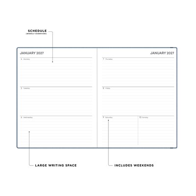 2027 Blue Sky Fabric 8 x 10 Calendar Year Weekly & Monthly Standard Planner, Fabric Cover, Steel Blue (159443)