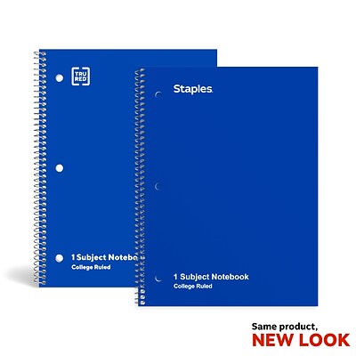 Staples 1-Subject Notebook, 8 x 10.5, College Ruled, 70 Sheets, Blue (TR27500)