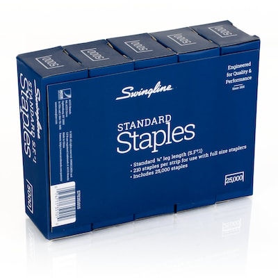 Swingline Standard Staples, 0.25 Leg Length, 5000 Staples/Box, 5 Box/Pack (S7035101S)
