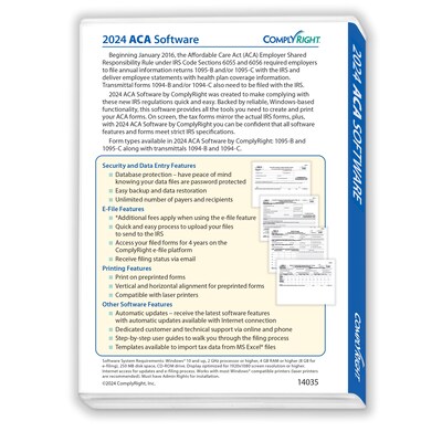 ComplyRight 2024 Affordable Care Act E-File Tax Software, Windows, Disk (14035ST)